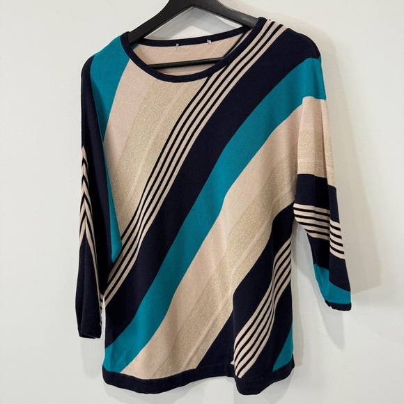 Tanjay Striped Teal and Beige Sweater - Picture 7 of 15